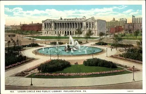Ak Philadelphia Pennsylvania USA, Logan Circle and Public Library