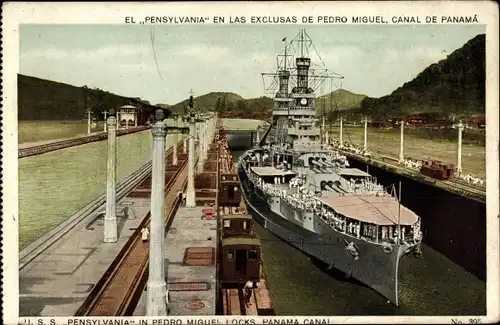 Ak Canal de Panamá Panama Canal Panamakanal, Esclusas de Pedro Miguel, USS Pennsylvania