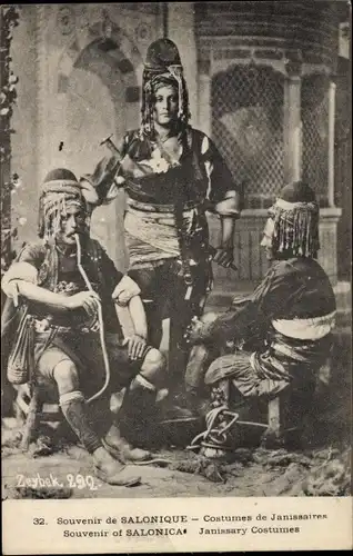 Ak Thessaloniki Griechenland, Costumes de Janissaires, griechische Volkstrachten