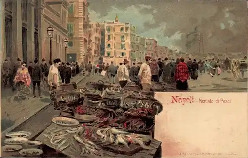 Litho Napoli Neapel Campania, Mercato di Pesci