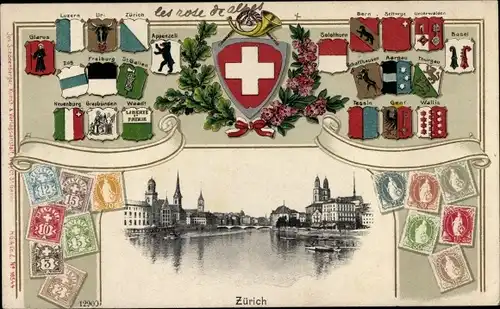 Präge Wappen Ak Zürich Stadt Schweiz, Teilansicht