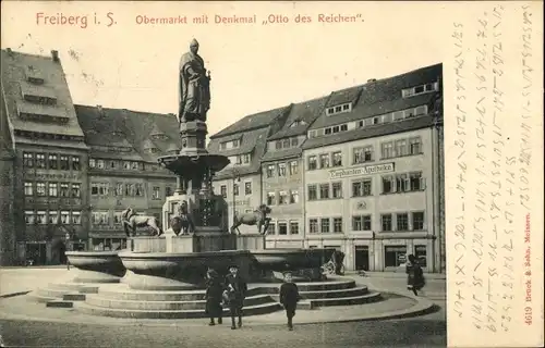 Ak Freiberg in Sachsen, Obermarkt, Brunnendenkmal, Denkmal Otto des Reichen