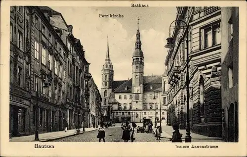 Ak Bautzen in der Oberlausitz, Innere Lauenstraße, Rathaus, Petrikirche