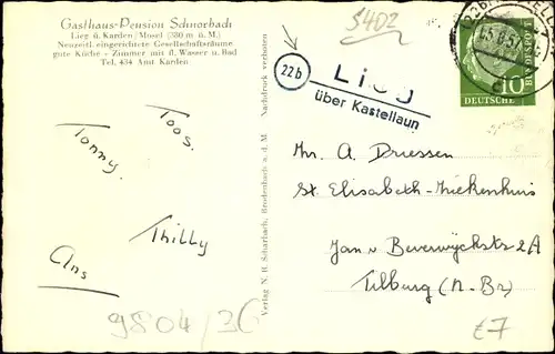 Ak Lieg im Hunsrück, Gasthaus Schnorbach, Schwimmbad, Burg Eltz