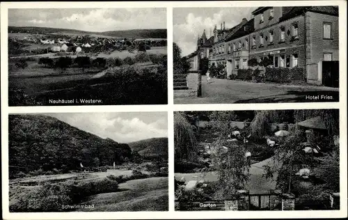 Ak Neuhäusel im Westerwald, Gesamtansicht, Garten, Hotel Fries, Schwimmbad