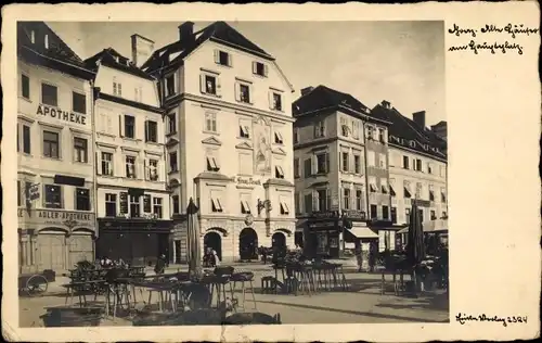 Ak Graz Steiermark, alte Häuser am Hauptplatz, Adler Apotheke