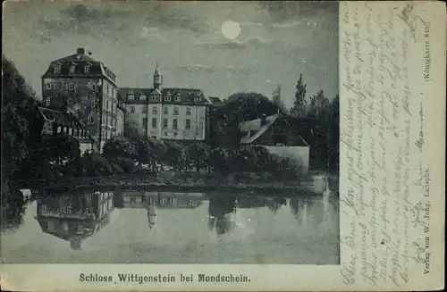 Mondschein Ak Bad Laasphe in Westfalen, Schloss Wittgenstein