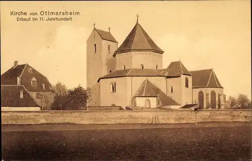 Ak Ottmarsheim Elsass Haut Rhin, Kirche, erbaut im 11Jahrhundert