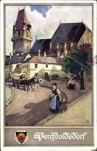 Künstler Ak Perchtoldsdorf Niederösterreich, Dorfpartie