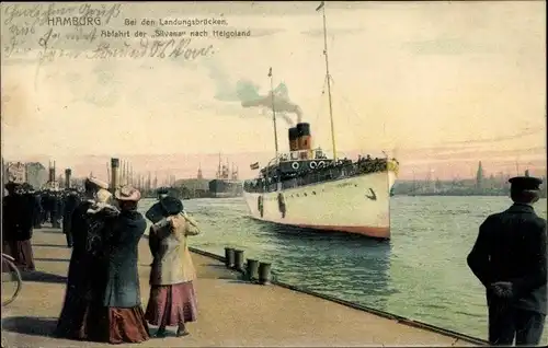 Ak Hamburg Mitte St. Pauli, Abfahrt Dampfer Silvana nach Helgoland, Landungsbrücken