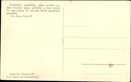 Ak Präsident Tomáš Garrigue Masaryk, Tschechische Soldaten, 1925