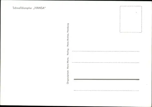 Ak Schnelldampfer Hansa, HAPAG, Fotograf Hans Hartz