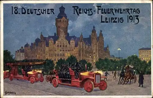 Künstler Ak Gottschalg, Leipzig in Sachsen, 18. Deutscher Reichs Feuerwehrtag 1913