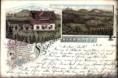 Litho Eisenach Thüringen, Schweizergarten im Johannisthal