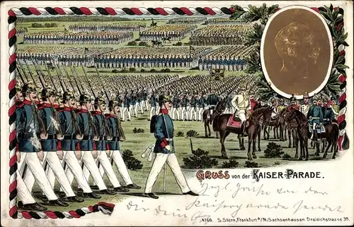 Präge Litho Gruß von der Kaiserparade, Kaiser Wilhelm II.