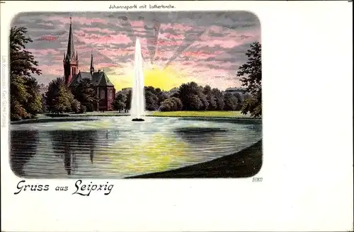 Litho Leipzig in Sachsen, Johannapark m. Lutherkirche