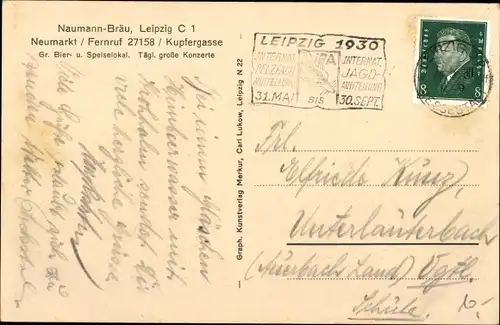 Ak Leipzig in Sachsen, Naumann-Bräu, Speiseraum, Neumarkt, Kupfergasse