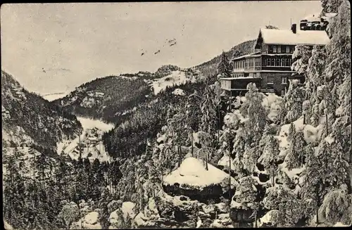 Ak Oybin in der Oberlausitz, Blick vom Refectorium nach Zittau, Winter