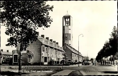 Ak Emmeloord Flevoland Niederlande, Korte Dreef met Poldertoren