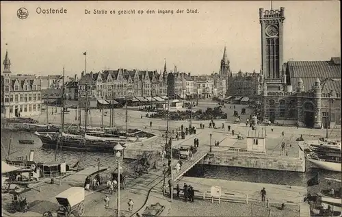 Ak Oostende Ostende Westflandern, De Statie en gezicht op den ingang der stad