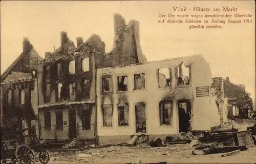 Ak Visé Wallonien Lüttich, Häuser am Markt, Kriegszerstörung 1. WK