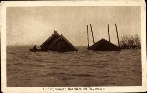 Ak Ravenstein Nordbrabant Niederlande, Ondergeloopen boerderij, überschwemmter Bauernhof