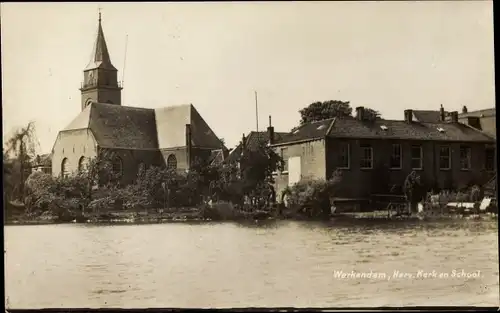 Ak Werkendam Nordbrabant, Herv. Kerk en School