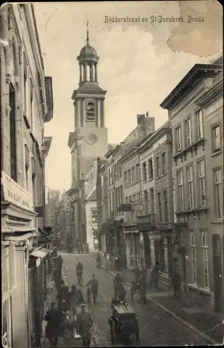 Ak Breda Nordbrabant Niederlande, Ridderstraat en St. Janskerk