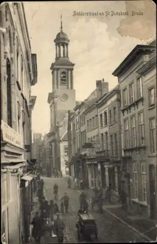 Ak Breda Nordbrabant Niederlande, Ridderstraat en St. Janskerk