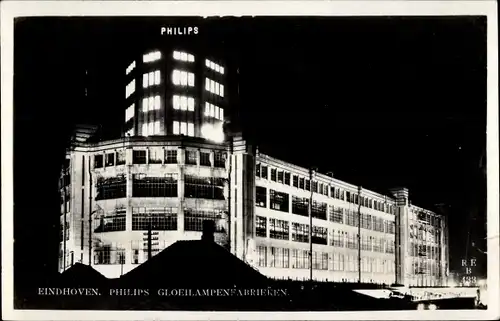 Ak Eindhoven Nordbrabant Niederlande, Philips Gloeilampenfabrieken, Nachtbeleuchtung