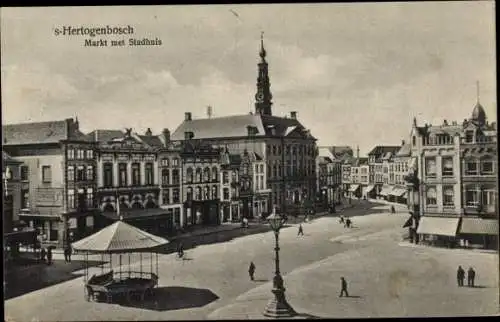 Ak 's Hertogenbosch Nordbrabant Niederlande, Markt met Stadhuis, Pavillon