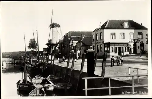 Ak Willemstad Nordbrabant Niederlande, Kade, Windmühle, Hotel Bellevue