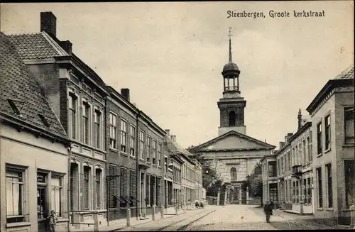 Ak Steenbergen Nordbrabant Niederlande, Groote kerkstraat, Kirche
