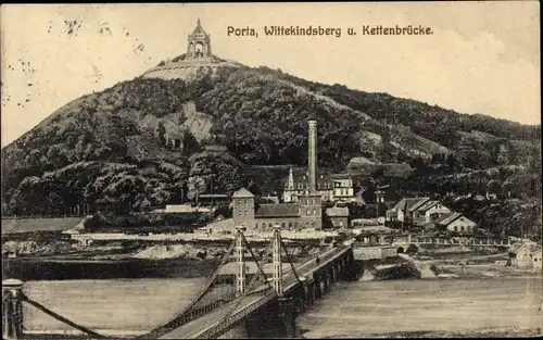 Ak Porta Westfalica an der Weser, Wittekindsberg, Kettenbrücke