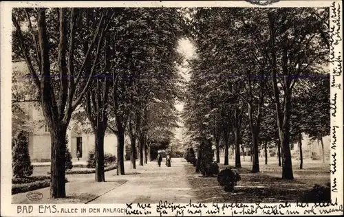 Ak Bad Ems an der Lahn, Allee in den Anlagen