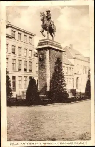 Ak Breda Nordbrabant Niederlande, Kasteelplein, Standbeeld Stadhouder Willem III