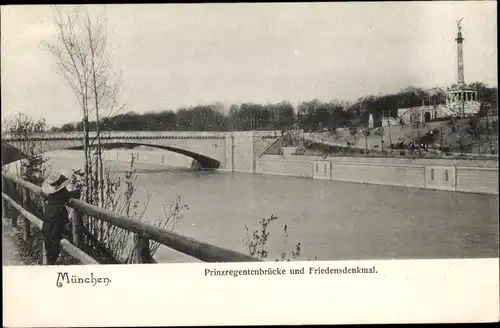 Ak München, Prinzregentenbrücke und Friedensdenkmal