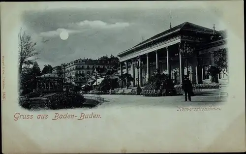 Mondschein Ak Baden Baden am Schwarzwald, Konversationshaus