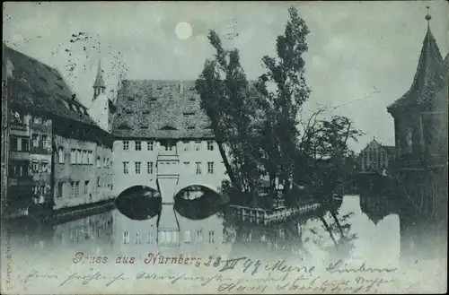 Mondschein Ak Nürnberg in Mittelfranken, Teilansicht