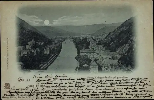 Mondschein Ak Bad Ems an der Lahn, vom Kriegerdenkmal gesehen