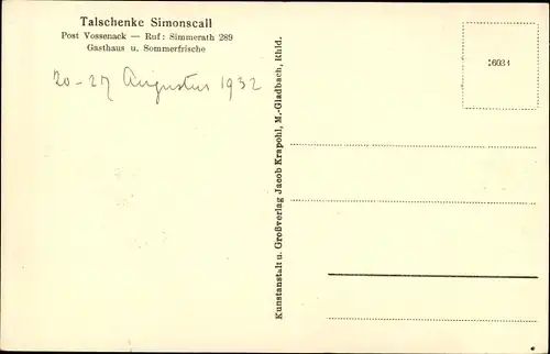 Ak Simonskall Hürtgenwald in der Eifel, Ortsansicht, Talschenke