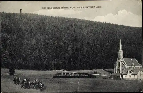 Ak Forbach Baden, Die Badener Höhe von Herrenwies aus, Kirche