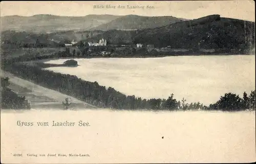 Ak Laacher See in der Eifel, Blick über den See, Maria Laach