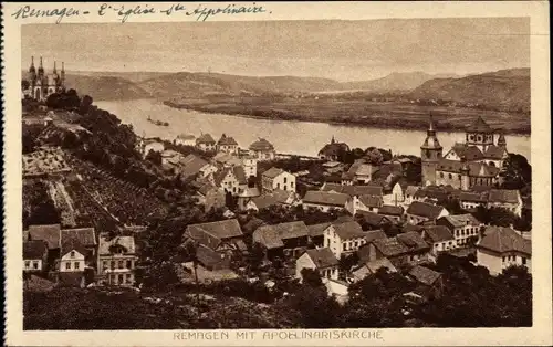 Ak Remagen am Rhein, Panoramablick auf den Ort mit Apollinariskirche