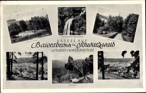 Ak Baiersbronn im Schwarzwald, Panorama, Wildsee, Schwimmbad, Teilansicht, Wasserfall
