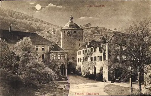 Ak Heidelberg am Neckar, Schloss, Ruprechtsbau, Mondschein