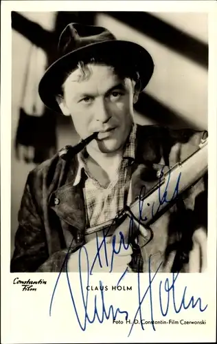 Ak Schauspieler Claus Holm, Portrait mit Tabakpfeife, Autogramm