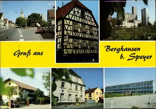 Ak Berghausen Römerberg in der Pfalz, Bürgermeisteramt, Hauptschule, Gasthaus Zum Engel