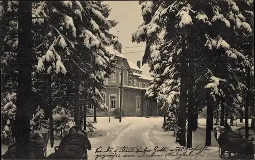 Ak Carolagrün Auerbach im Vogtland, Teilansicht, Winter, Schnee