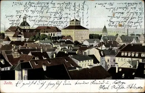Ak Zeitz im Burgenlandkreis, Blick über die Dächer der Stadt